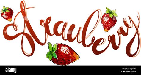 Strawberry Hand Lettering Typography Usable For Stickers Posters