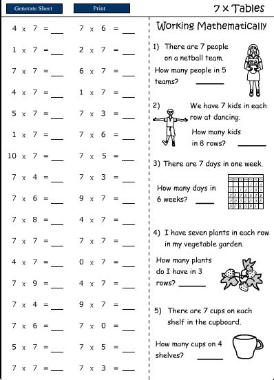 7 Times Multiplication Worksheets