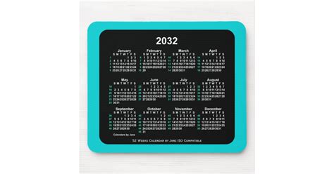 2032 Neon 52 Weeks Iso Calendar By Janz Two Tone Mouse Pad Zazzle