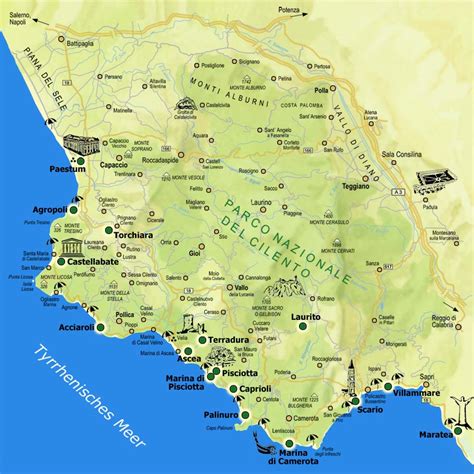 Startseite landkarten europa italien 2018 cilento, italien. Cilento-Karte: Orte, Sehenswürdigkeiten, Strände ...