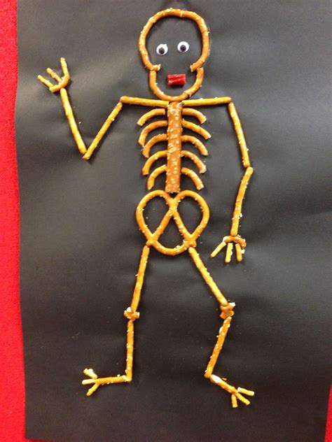 Skeleton Made Out Of Pretzels Rods Twists And Sticks Wiggly Eyes