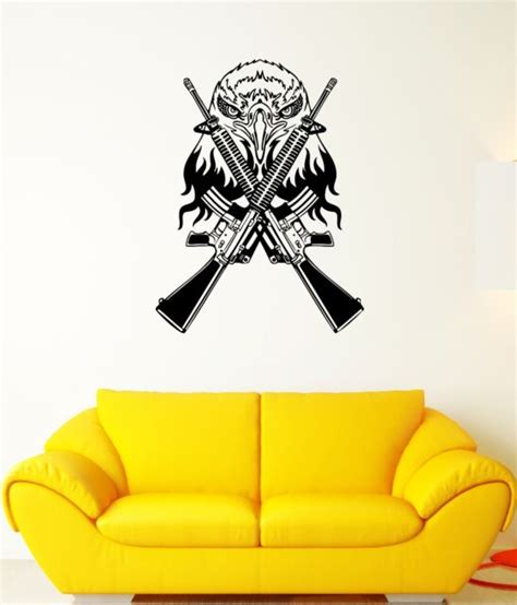 Wall Decal Eagle Weapons Automatic Machine Gun Shooting Vinyl Stickers