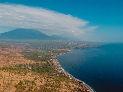 Aerial View With Mountains Nearly Amed Village In Bali Stock Image