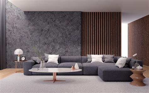 Download Wallpapers Living Room Loft Style Gray Concrete Wall In The