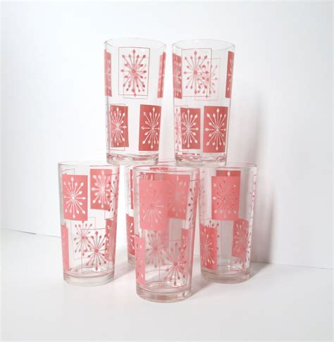 Retro Drinking Glasses Set Of Six Atomic Starburst Glasses Etsy