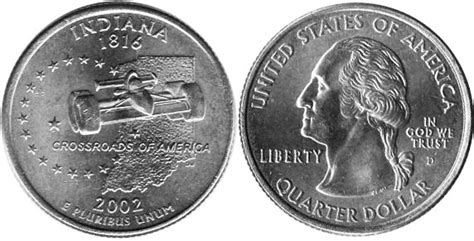 Us Quarter Dollar 2002 Indiana D P Coin Value Detailed Description