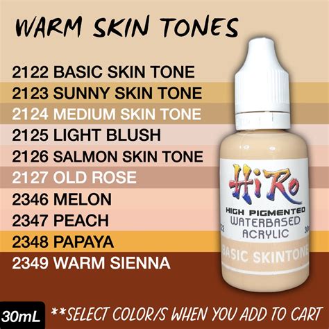 Warm Skin Tone Colors By Hiro Paints Waterbased Acrylic Hobby Paint