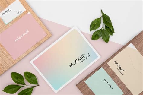 Premium Psd Stationery With Leaves And Wood Flat Lay