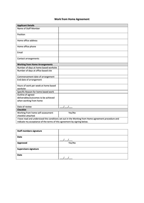 Work From Home Agreement Printable Pdf Download