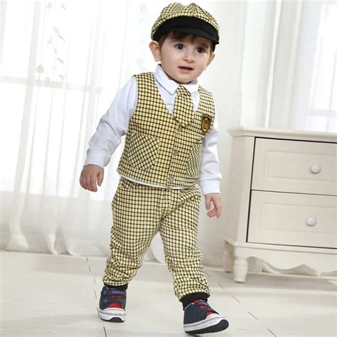 Newborn Baby Products Boy Wedding Dress With Hat Boys Plaid Clothing