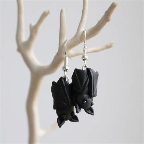 Bat Earrings Polymer Clay Earrings Hanging Bats Etsy