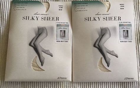 Pair Jcpenney Sheer Caress Silky Pantyhose Control Size Short Bone