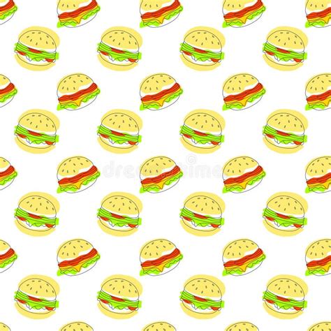 Vector Seamless Pattern Of Black Outline Burgers And Dots Stock Vector