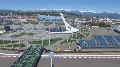 Sochi Russia Sochi Olympic Fire Bowl In The Olympic Park Aerial Sochi