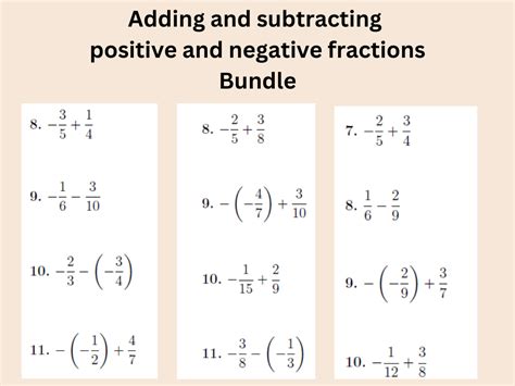Adding And Subtracting Positive And Negative Fractions Bundle