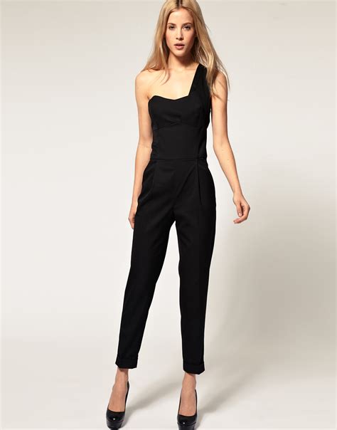 Lyst Asos Collection Asos Jumpsuit With One Shoulder Detail In Black
