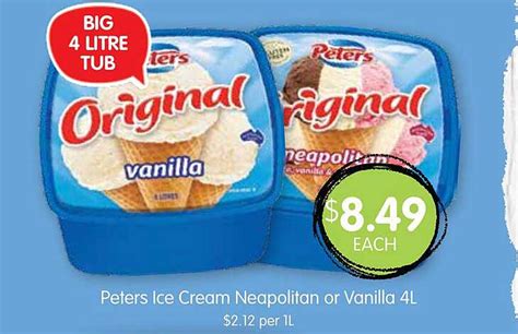 Peters Original Vanilla Or Neapolitan Ice Cream 4 Litre Offer At Iga