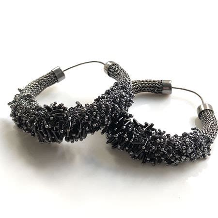 Milena Zu Black Hoop Earrings Crowded Silver Jewellery