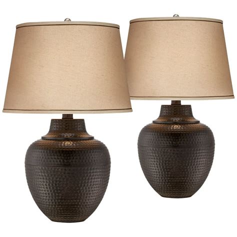 Barnes And Ivy Rustic Table Lamps Set Of 2 Hammered Bronze Metal Pot