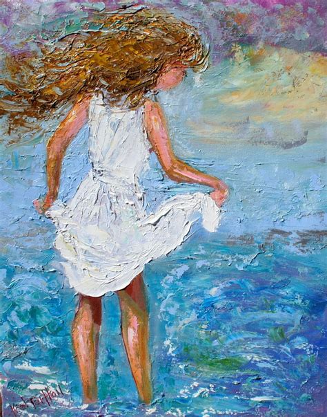 Original Oil Painting Child Ocean Play Impressionism By