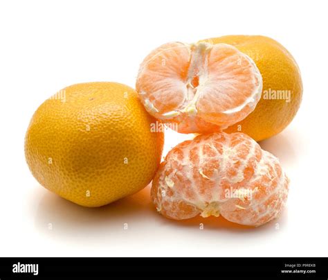 Tangerine Isolated On White Background Two Whole Two Peeled Halves