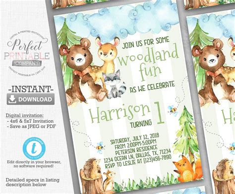 Woodland Birthday Invitation Boy Woodland Invitation Etsy Woodland