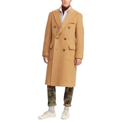 Long sleeved lightweight jacket, brown/tan/camel plaid pattern all over design, five front snap button closure pockets. Polo Ralph Lauren Polo Camel Hair Coat in Natural for Men ...