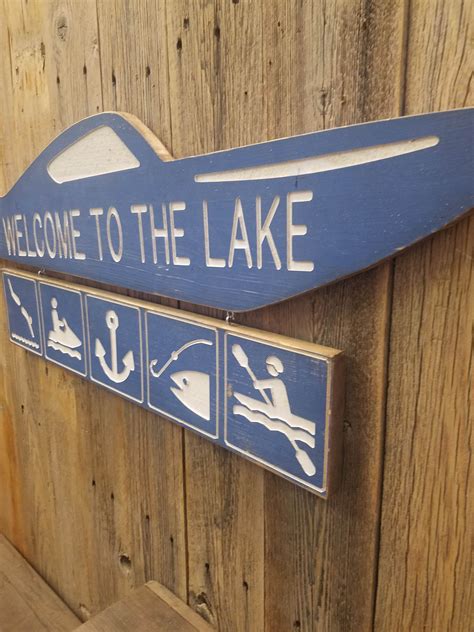 Welcome To The Lake Engraved Wood Sign Lake House Sign Boat Dock