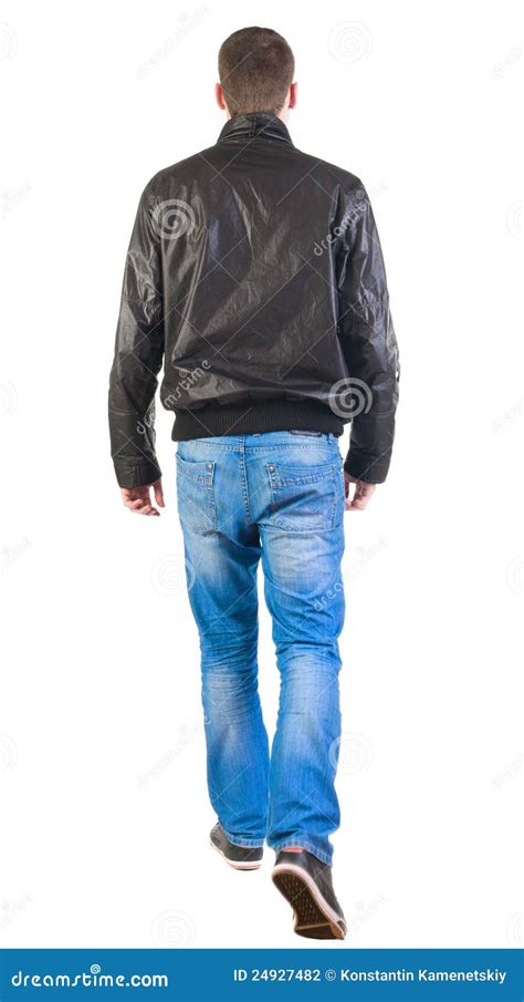 Back View Of Walking Handsome Man In Jacket Stock Photo Image Of