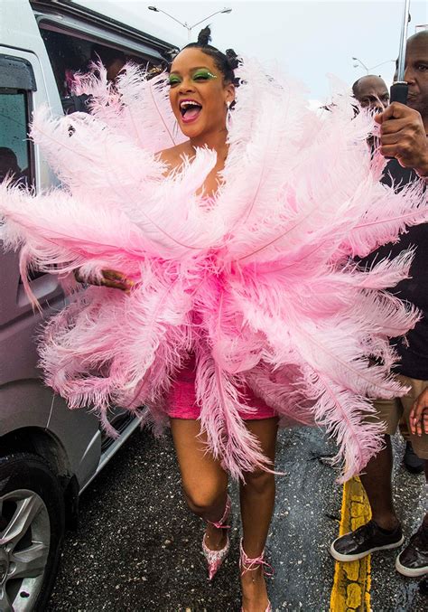 rihanna sizzles in a pink costume during “kadooment day” parade on monday in st michael parish
