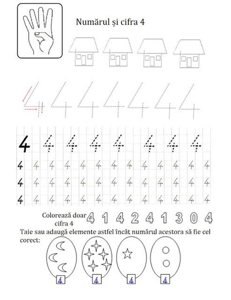 Numărul și Cifra 4 Alphabet Preschool Preschool Writing Preschool Math