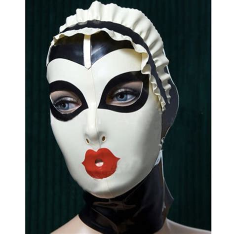 Latex Hood With Lace Forehead Maid Uniform Handmade Rubber Mask Cosplay Club Wear Costume Wish
