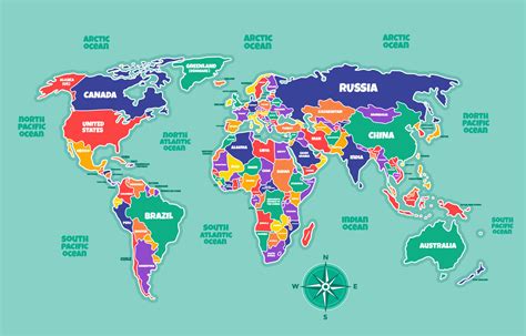 Coloré Monde Carte Avec Pays Des Noms 21164617 Art Vectoriel Chez Vecteezy
