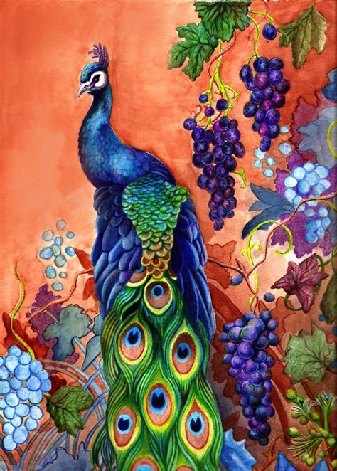 Peacock Art | peacock bird artwork with grapes | Peacock ...