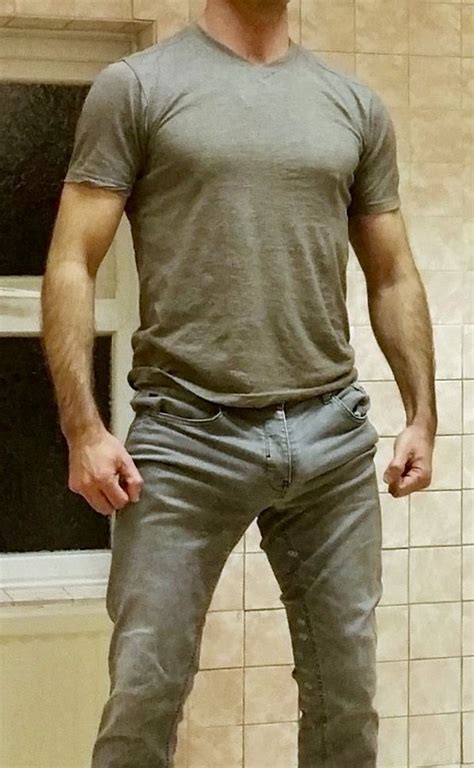 Major Bulging Crotch In Old Grey Jeans