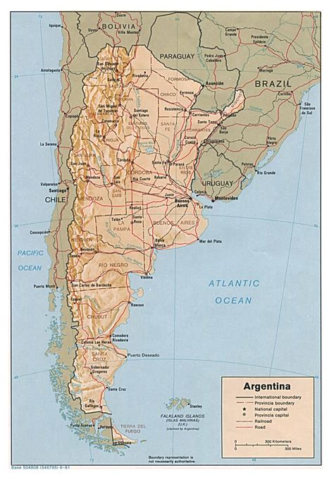Large Political And Administrative Map Of Argentina With Relief Roads