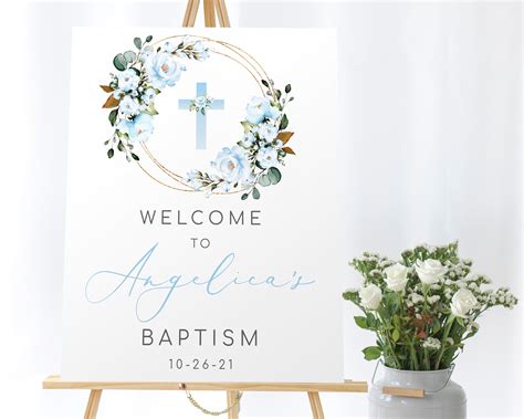 Editable Blue Floral Baptism Welcome Sign Template Baptism Etsy