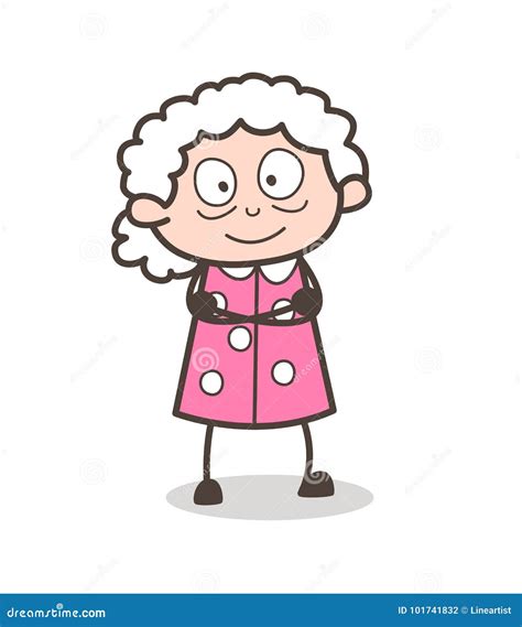 Cartoon Happy Granny Watching Shockingly Vector Illustration Stock