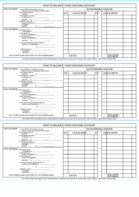 50 Printable Checking Account Balance Sheet Ufreeonline