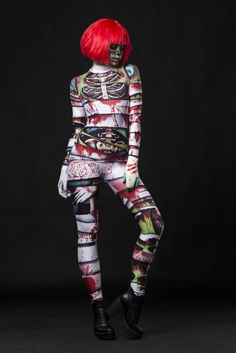 Halloween Occult Mummy Skeleton Full Body Jumpsuit Catsuit Costume For