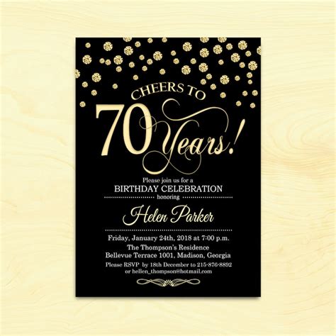 70th Birthday Invitation Any Age Cheers To 70 Years Black Etsy