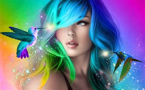 Beautiful Girl With Colorful Hair Desktop Wallpaper Hd For Mobile