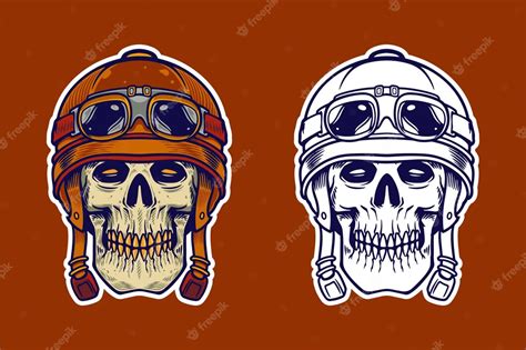 Premium Vector Skull Head Wear Helmet Vector Illustration