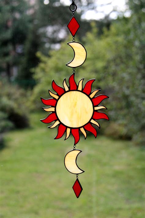 Stained Glass Sun And Moon Celestial Stained Glass Etsy