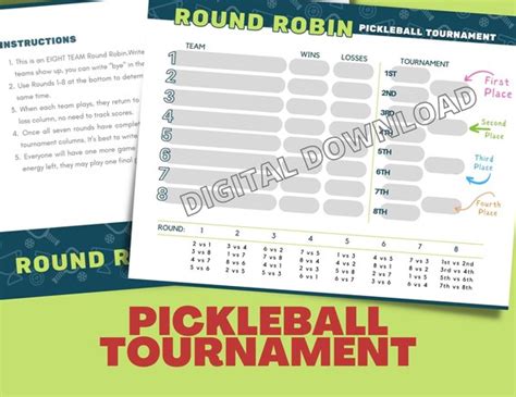 Pickleball Tournament Brackets For 8 Team Round Robin Digital Etsy