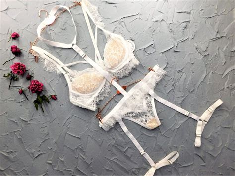 beautiful handmade 3 pcs lingerie set erotic white lingerie etsy