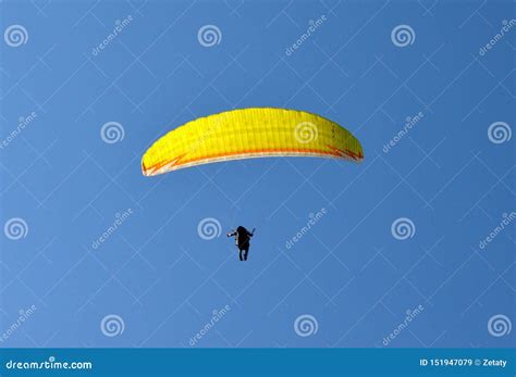 Paraglider Flight Through The Blue Sky Editorial Stock Image Image Of