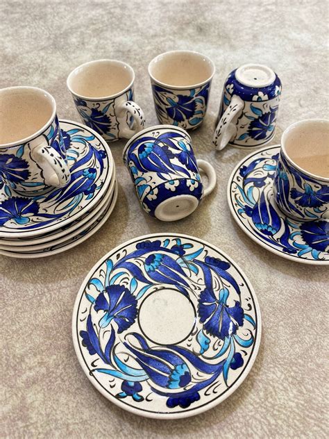 6x Handmade Turkish Ceramic Coffee Cups And Saucers Set Etsy