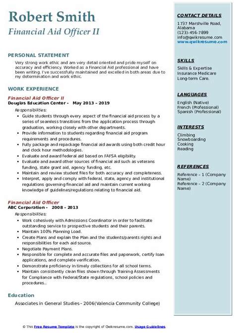 Jobs for legal assistants are projected to grow by 15% (or 41,800 jobs) from 2016 through 2026, which is much faster than average, according to the bureau of labor statistics (bls). Financial Aid Officer Resume Samples | QwikResume