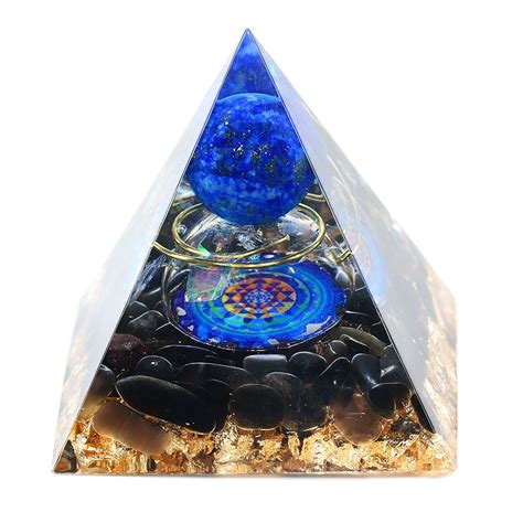 Lovely Lapis Lazuli Sphere Orgonite Pyramid With Amethyst Natural Raw